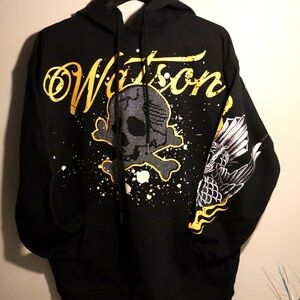 WATSON Studios Brand Black Hoodie with Skull Design Heavyweight